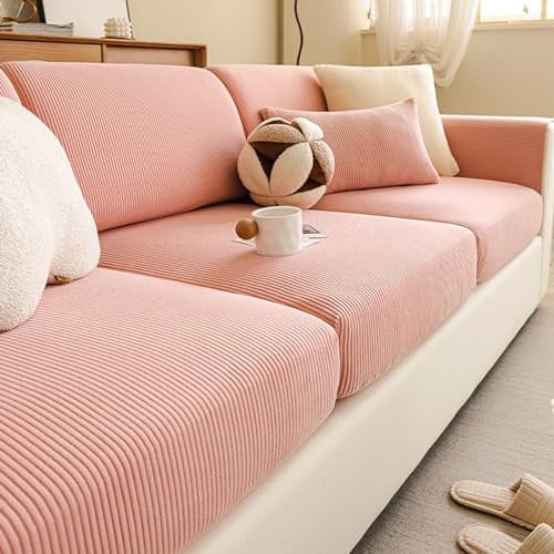 Gleedipre Flexibler Sofabezug Cord Sitzkissen Rückenlehne Schutzbezug Für alle Jahreszeiten Sofa-Spannbettlaken(Rosa,95–120 cm x 160–190 cm)