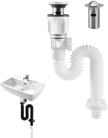 NAUXIU Stainless Steel Floor Drain Filter Washbasin Plug, Telescopic Anti-odour Drain Pipe, Drainage Sink Drain Connection Hose Double-head, Stainless Steel Washbasin Deodorant Drain Pipe Set