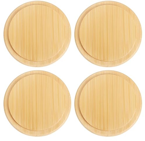 Sourcing Map 4Pcs Bamboo Cup Lid 3.58 Inch, Coffee Mug Cover, Tea Glass Drink Cover, Reusable Wooden Round Lid for Keeping Warm