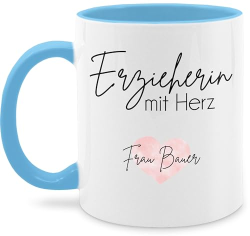 Tasse Tassen 325ml - Geschenk Erzieherin mit Herz mit Name | Abschiedsgeschenk Erzieherin Kita Danke Geschenke Erzieherinnen Abschied - 325 ml - Hellblau - beste für horterzieherin glühweintassen