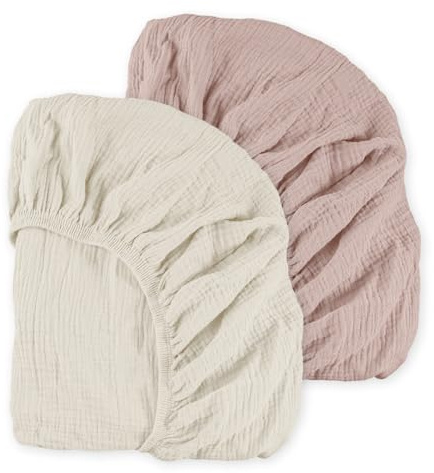 Musselin-Mini-Kinderbettlaken, 2 Stück, für Jungen und Mädchen, weich, atmungsaktiv, dehnbar, für Babybetten und Mini-Kinderbetten, universelle Spannbettlaken, tragbare Mini-Kinderbettmatratzen