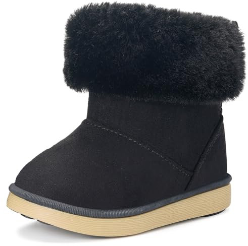 Gaatpot Stivaletti con Invernali Bambini Stivali da Neve per Ragazze Ragazzi Scarpe con Fodera Calda Morbide Antiscivolo Suola Nero 21EU = 22CN