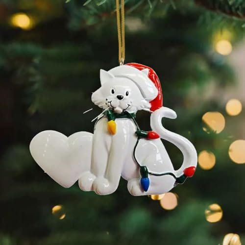 Fgbetcv Cat Christmas Tree Ornament,Christmas Ornaments,Christmas Tree Ornaments Cat Hanging Decorations,Christmas Tree Decorative Pendant,Cat Decor for Cat Lovers (White)