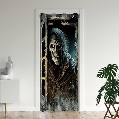 ZZTBQ Totenkopf Skull Türvorhang Gotisch Schädel Blickdicht Thermo Gardinen Vorhang Gothic Totenkopf Blackout Vorhang mit Ösen Halloween Death Horror Skelett für Schlafzimmer Tür Schrank Vorhang