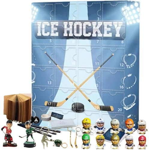 Hockey Adventskalender 2024 | Eishockey Figuren Weihnachtskalender 2024 | Hockey Ornaments Christmas Vacations Adventskalender | Eisball Dekoration Miniatur Andenken für Kinder und Erwachsene