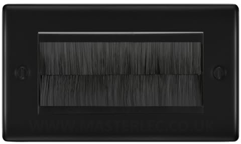 BG Matt Black Double 4 Gang Brush Cable Entry Wall Plate Black Insert Rectangle