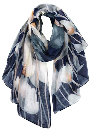 DAMILY Écharpe Légère Pour Femme Mode Motif Floral Wrap Châle Confortable Étole de Foulard en Coton (bleu marine)