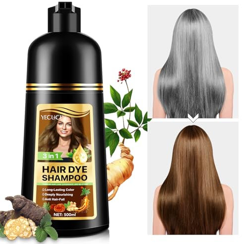 KLLALO 3-in-1 Haarfärbe-Shampoo für Männer und Frauen, 500ml, Schwarz und Dunkelbraun, Natürliche Pflanzliche Inhaltsstoffe, Graue Haare Abdeckung, Unparfümiert
