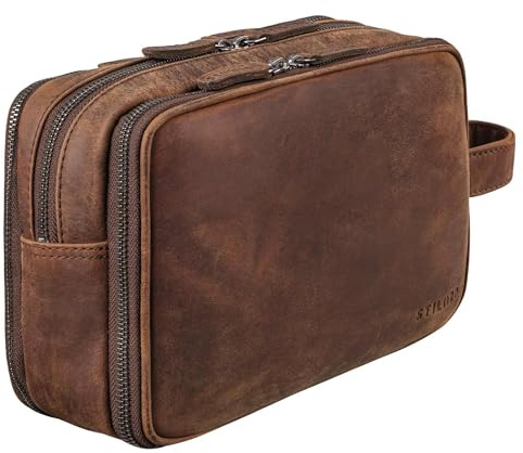STILORD 'Catania' großer Reise-Kulturbeutel Leder Herren Damen Kulturtasche Schicke Kosmetiktasche Beautycase Badtasche Toiletry Bag Leather Wash Bag Echtleder Waschtasche, Farbe:Zamora - braun