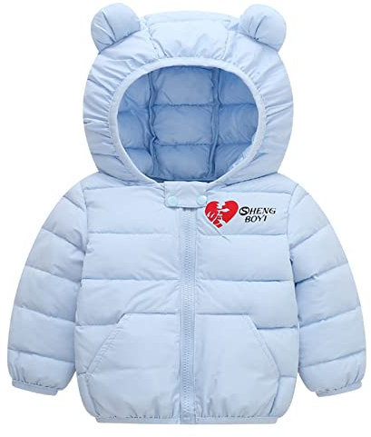 Manteau d'hiver chaud et coupe-vent avec oreilles et capuche pour bébé garçon et fille 18 mois, bleu ciel, 18-24 mois