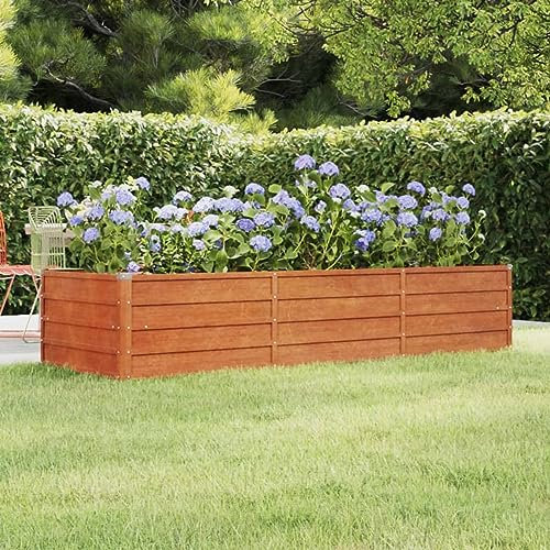 Gecheer Lit Surélevé de Jardin Rouillé 240x80x45 cm Acier corten, Bac de Plantation pour Cultiver Fleurs Herbes Plantes, Jardinière Potager pour Terrasse Balcon Extérieur