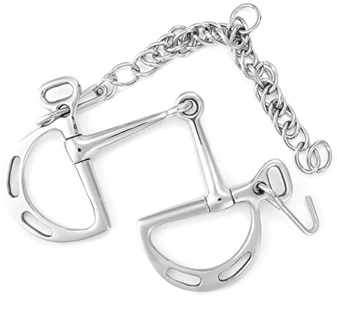 KIMISS Mors de Bride de Cheval en Acier Inoxydable avec Doubles Maillons et Crochets-et Mors de Filet Résistant à la Rouille pour l'équitation (La Bouche du Cheval Mesure 125 mm de Long)