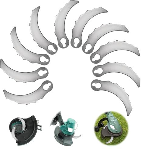 HYran Rasentrimmer Ersatzmesser Metall, 10 Stück Replacement Blades for Trimmer, Metallmesser für Rasentrimmer, Rasentrimmer Klingen Metall, Rasenmäherklinge Ersetzen (Serrated Scimitar)
