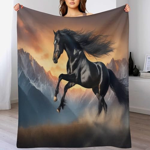 Horse Decke Wohndecke Warm & Kuschelig, Überwurf Ideal Für Draußen, Camping, Couch, Bett, Reisen – Wolldecke 130×150cm