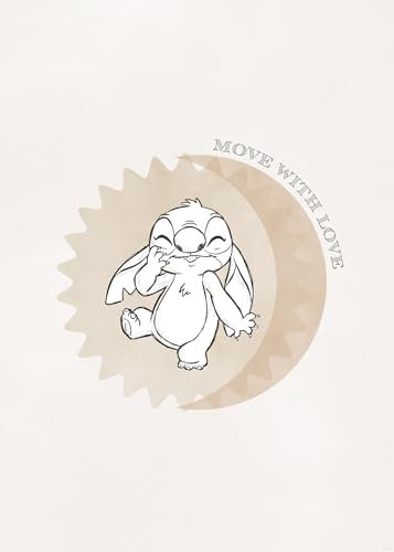 Komar Wandbild- Disney Lilo and Stitch Move with Love - Größe 50 x 70 cm - Poster, Kinderzimmer, Dekoration - gerollt ohne Rahmen, Beige,Rosa