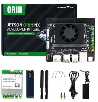 Yahboom Jetson Orin NX 16GB SUPER Development Kit,157 Tops,256GB SSD | Ubuntu 22.04 System AI Smart Robot Kit Heat Dissipation Suitable for Electronic Projects, Programmierung