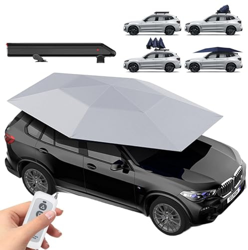 moupeaktain Carpa para Coche Totalmente Automática, Cochera Plegable De 3.8×2.8M, Carpa Universal con Sombrilla, Toldo con Protección Solar Y Batería De 5000mah,Silver-WithoutBar