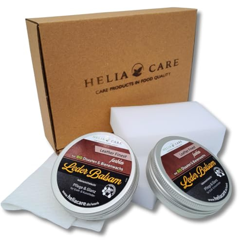 HeliaCARE Premium Lederbalsam mit Bienenwachs - Bio Lederpflege für Ledersofas & Lederschuhe - Kunstleder Pflege in Lebensmittelqualität - Schuhpflege & Möbelpflege aus Deutschland (2x50ml)