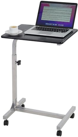 MEUBLE Cosy Beistelltisch Höhenverstellbar Sofatisch mit Rollen Laptoptisch Mobiler Kaffeetisch, Wohnzimmertisch C-Form, Klein Tisch mit Metallgestell, Schwarz + Grau