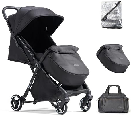 Allis Baby AutoFold Pushchair with Footmuff, Raincover, Changing Bag, Black | Auto Folding Pushchair Bundle, for Newborns to 4 Years (22kg), Puncture-Proof Wheels, Adjustable Leg Rest & Harness