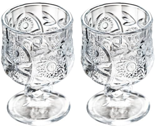 Cabilock 2pcs Vintage Style Small Wine Glass with Heavy Duty Base Clear Crystal Liquor Cups for Home Party Restaurant Ergonomic Design for Whiskey Vodka Liqueur