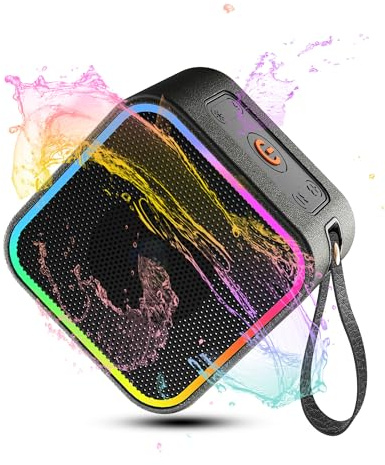 2025 Bluetooth Portable Speaker, New Bluetooth 5.3 leather Wireless Speaker with Colorful Lights HiFi Stereo Sound, Small Speaker with 10H Playtime Dustproof Waterproof for Home Garden Camping Travel