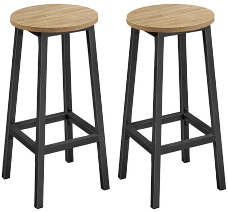 FORTENA 2X Barhocker Hocker Rund Sonoma Eiche Schwarz Industrial Stil 32x65 cm