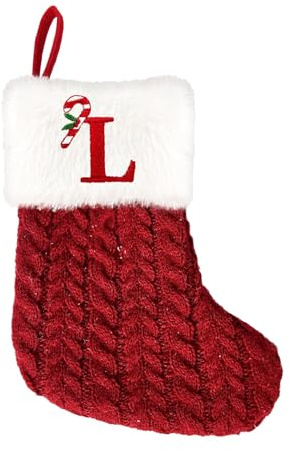 Nikolausstrumpf Personalisiert 20cm Rot Weihnachtsstrumpf mit Buchstaben A-Z, Nikolaussocke Gestrickte Christmas Stockings Nikolausstiefel Zum Befüllen & Aufhängen, Weihnachtssocken Geschenkhalter