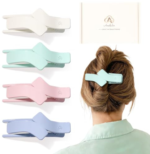 Amlaidu Lot de 4 Pinces à Cheveux Plates pour Femme, Pinces Françaises à Forte Tenue, pour Cheveux Épais, Fins, Longs | Blanche, Violette, Verte, Rose