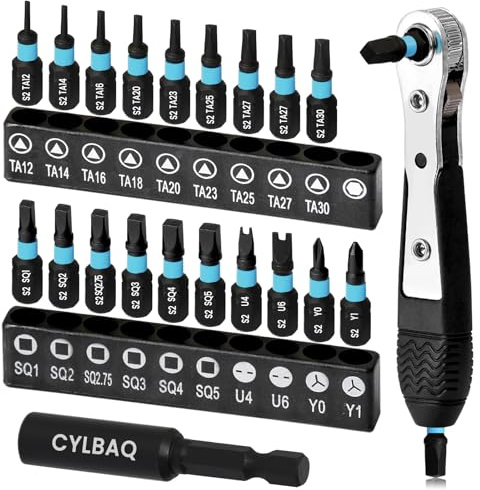 CYLBAQ Triangle Screwdriver Bit Set, Square U-Shaped Y-Shaped Screwdrivers | Triangle Screwdriver Set TA12-30, Square Drive Bits#2,2.75,3,4,5, U-Type Y-Type Bits Set with Bit Holder & Ratchet Wrench