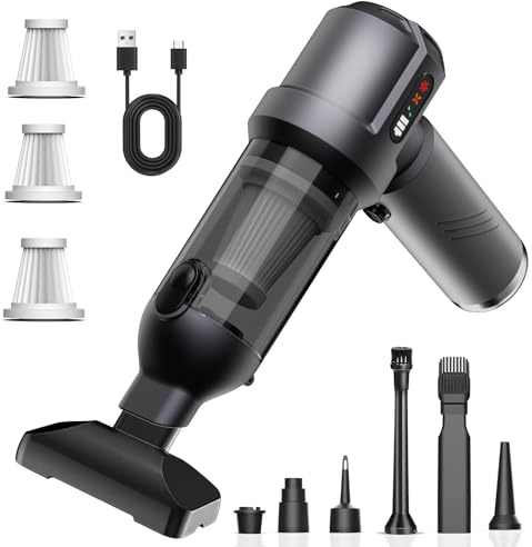 Handstaubsauger, 25000Pa Akku Handstaubsauger Kabellos, 4 in 1 Tragbar Akkustaubsauger mit Automatischer Entleerung 1 Taste, Wiederaufladbar Akku Staubsauger Stark für Auto Haus Haustier Haar（Grau）