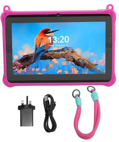EIMSOAH 7 Inch Kids Tablet, 13 Learning Tablet with WiFi BT Camera 32GB Storage 4GB, with Silicone Case Parental Controls for Toddlers Children Age 2‑12 (Pink)