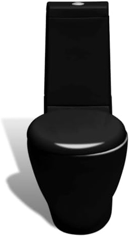 Set WC e bidet nero in ceramica con doppio scarico 3/6 litri, sedile soft-close e cassetta di scarico integrata, dimensioni WC 65 x 40 x 85 cm, bidet 58 x 40 x 40 cm, scarico vicino alla parete