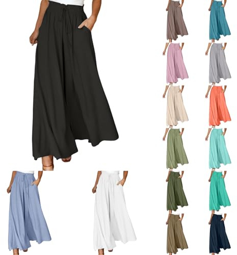 Générique Pantalon Large Femme Fluide Été Taille Elastique Haute Pantalons Jupe Culotte Chic Et Elegant Décontracté Léger À Jambes Larges avec Poches pour Bureau Et Travail