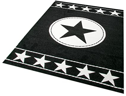 Traum Kinderteppich Spielteppich Kinderzimmer Teppich Sternteppich Sterne Schwarz Creme 160x230 cm