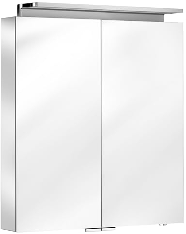 KEUCO Royal L1 LED Spiegelschrank mit 2 Türen, 80 cm, Made in Germany, Vorbau, Aluminium-Korpus, Seiten verspiegelt, Beleuchtung dimmbar