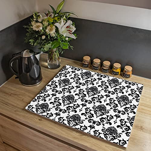 banjado Herdabdeckplatte Glas einteilig 60x52cm - Schneidebrett Herdabdeckung - Herdabdeckplatten Ceranfeld - Schneidebrett Glas - Motiv Barock