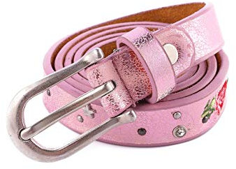 AnJuHoPa Vintage Style Gürtel modisch sportlich Damen Mädchen Ledergürtel Stickerei Design Rosa（embroidery） 1.8-95cm