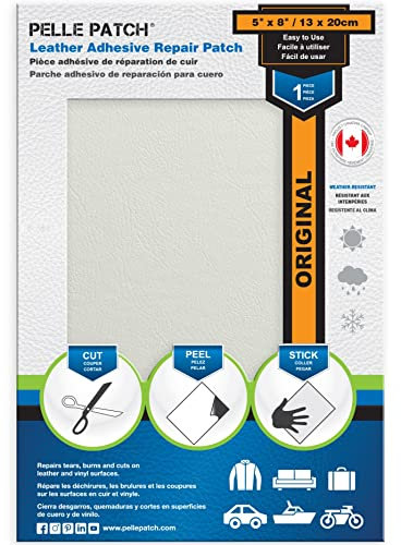Pelle Patch - Selbstklebende Leder für Sofa - Kunstleder selbstklebend weiß - In 25 Farben erhältlich - Original 13cm x 20cm - Weiß