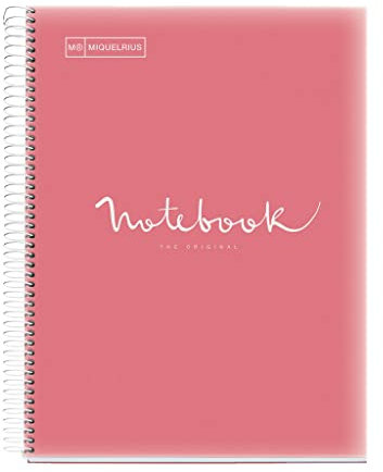 Miquelrius - Notizbuch A4 Notebook, 1 Farbiger Streifen, 80 Blatt mit Raster 5 x 5 mm, Papier 90 g/m² Mikroperforiert mit 4 Bohrungen für 4 Ringe, Bezug aus Polypropylen, Farbe Rosa