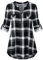 Odosalii Damen V-Ausschnitt Kariert Bluse 3/4 à„rmel Langarm Reißverschluss Tunika Longshirt Hemd Tops T-Shirt, A_schwarz Kariert, XL