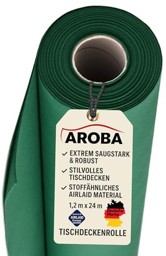 AROBA 12X Airlaid Papiertischdecken Rolle 1,2 x 24 m - Einweg Tischtuch - Stoffähnliche Premium Tischdekoration - Robust & Hoch saugfähig - Für Catering, Events, Hochzeit, Hotel & Party - Grün