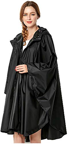 NUUR Damen Regenponcho Regenmantel Unisex Regenjacke Wasserdicht Regencape Wiederverwendbar mit Kapuze Schwarz