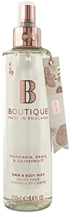 Boutique Body Spray 250ml - Mandarin, Basil & Grapefruit Fragrance Womens Hair & Body Mist - Refreshing, Moisturising Spray With Essential Oils - Vegan - Made In England