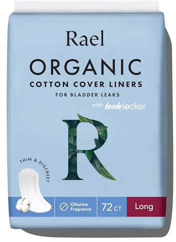 Rael Incontinence Liners, Organic Cotton Cover, Leak Guard (Long, 72 Ct)