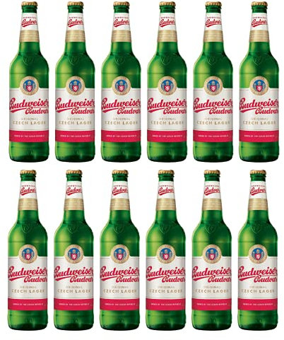 Budweiser Budvar Czech Lager 500ml Bottles - 5% ABV (12 Pack) - World Beer Gifts for Men and Women, Beers and Lagers Offers, Craft Beer Gift Set, Mens Birthday Gifts for Him for Her