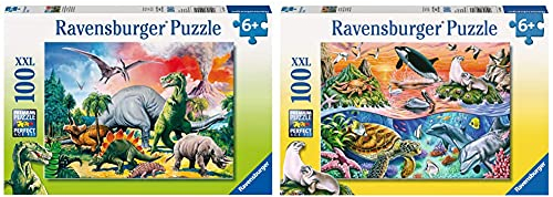 Ravensburger Kinderpuzzle - 10957 Unter Dinosauriern - Dino Puzzle für Kinder ab 6 Jahren, mit 100 Teilen im XXL-Format & Kinderpuzzle 10681 - Bunter Ozean - 100 Teile