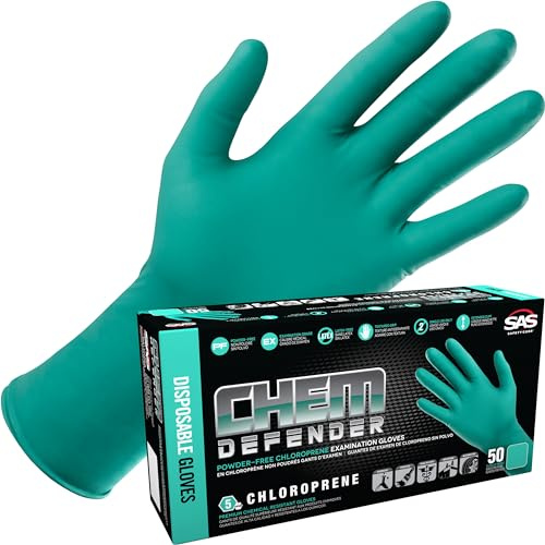 SAS Safety ChemDefender 66594 - Guanti usa e getta in cloroprene, senza polvere, 5 mil - XL, resistenza chimica, punta delle dita testurizzata, polsino esteso da 30,5 cm, monouso, per dentistica e