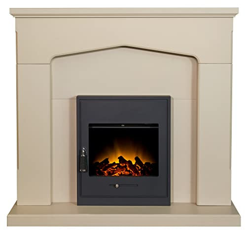 Adam Cotswold Fireplace in Stone Effect with Oslo Electric Inset Stove in Black, 48 Inch