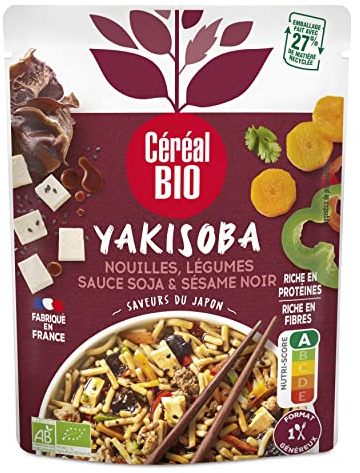 Céréal Bio Yakisoba Végétarien – Nouilles, Légumes, Sauce Soja, Sésame Noir – Plat Cuisiné Bio Individuel, Micro-Ondable, Saveurs Japonaises, Prêt à Réchauffer – 240g